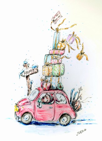 Julekort,  julebil