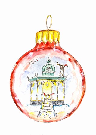 Julekort Julekule m musikkpaviljongen 