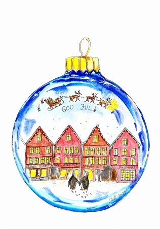 Julekort,  Julekule m bryggen midlertidig utsolgt 